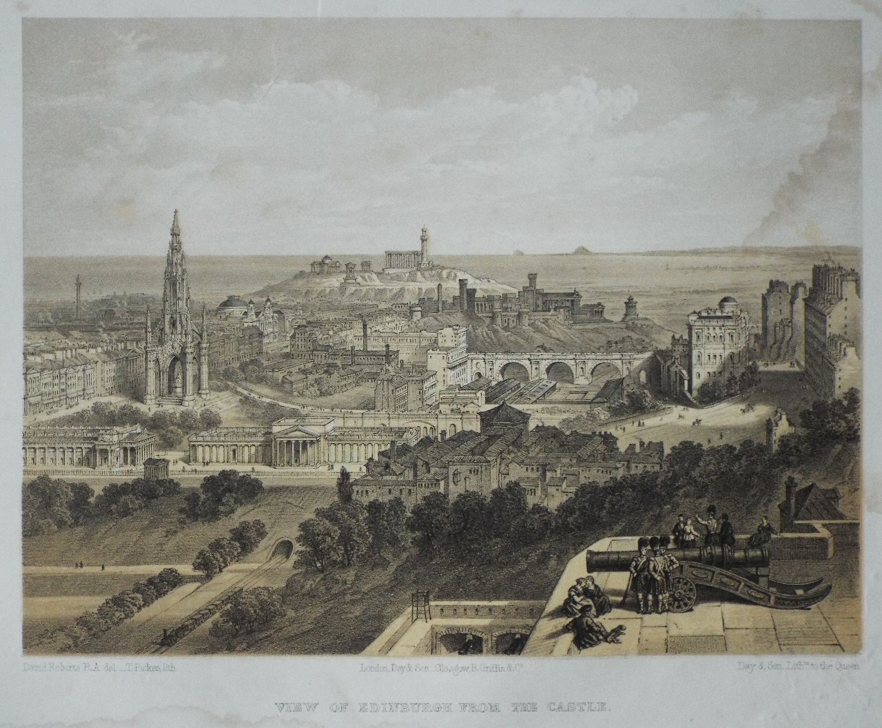 Lithograph - View of Edinburgh from the Castle. - Picken